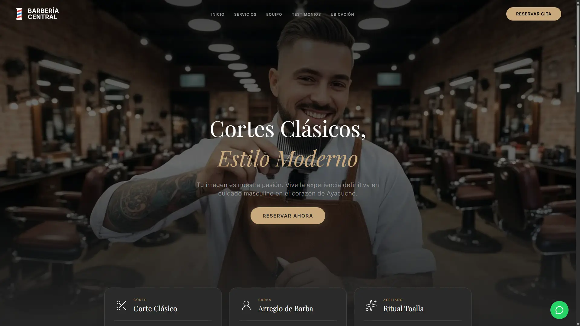 Diseño web para Barbería - Barberia Central